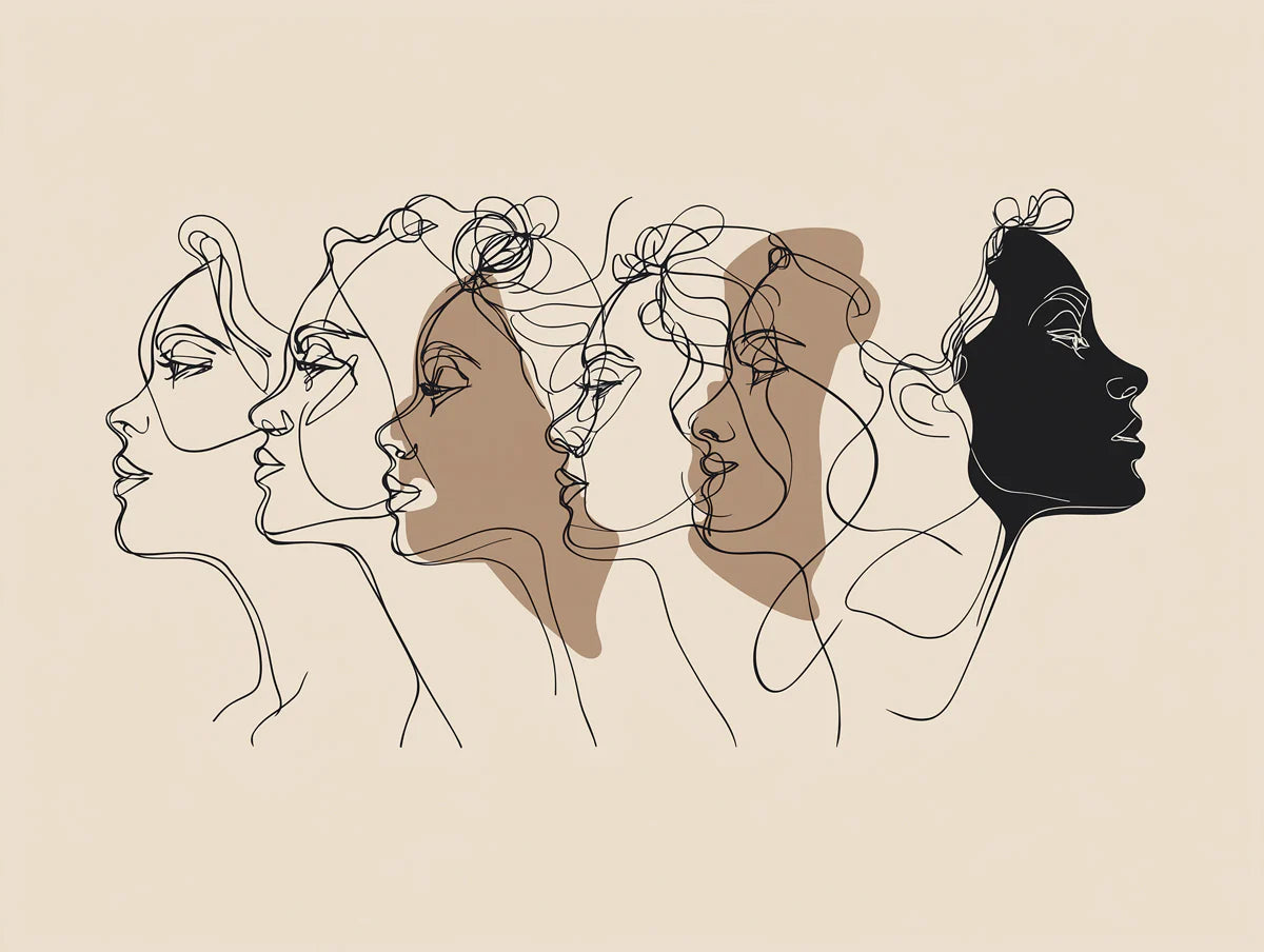 Continuous Line Female Profiles Mural Wallpaper — Minimalist Aesthetic Mural Wallpaper - room preview 04