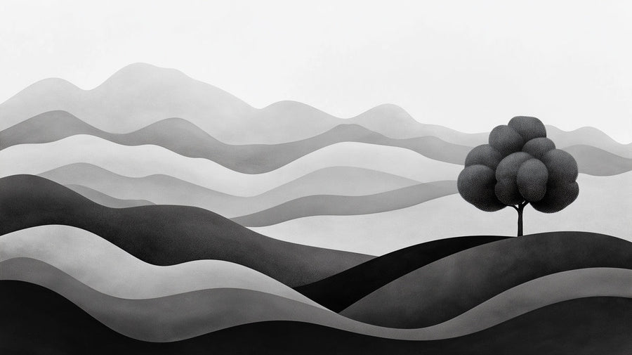 Landscape Wallpaper Mural – Scenery Wall Mural – Minimalist Rolling Hills in Monochrome Shades printable artwork