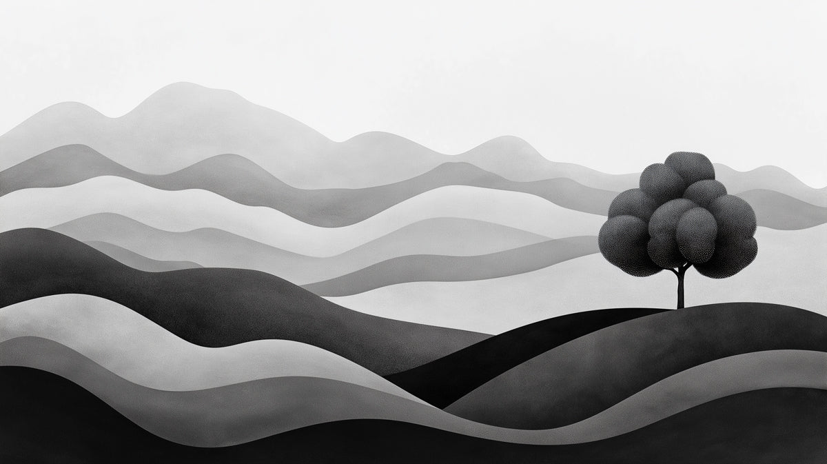 Minimalist Rolling Hills Mural Wallpaper in Monochrome Shades Mural Wallpaper - room preview 04