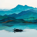 Watercolor Mountain Lake Mural Wallpaper — Teal Horizon Landscape Mural Wallpaper - room preview 04