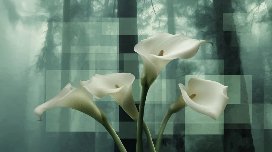 Floral Wallpaper Mural – Flower Wallpaper – Calla Lily Forest — Abstract Green Floral Art printable artwork