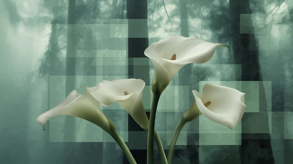 Calla Lily Forest Mural Wallpaper — Abstract Green Floral Art Mural Wallpaper - room preview 04
