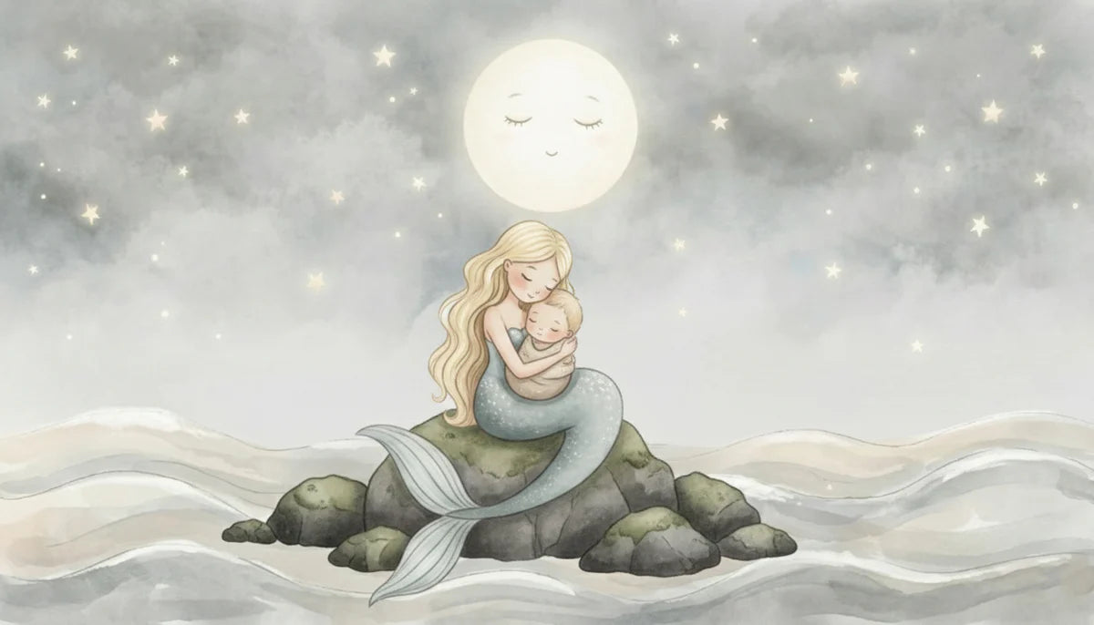 Mermaid Mother and Child Mural Wallpaper — Gentle Night Scene Mural Wallpaper - room preview 04