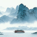 Misty Mountain Landscape Mural Wallpaper in Blue and Green Mural Wallpaper - room preview 04