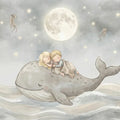 Sleeping Children on Whale Mural Wallpaper — Whimsical Night Sky Art Mural Wallpaper - room preview 04