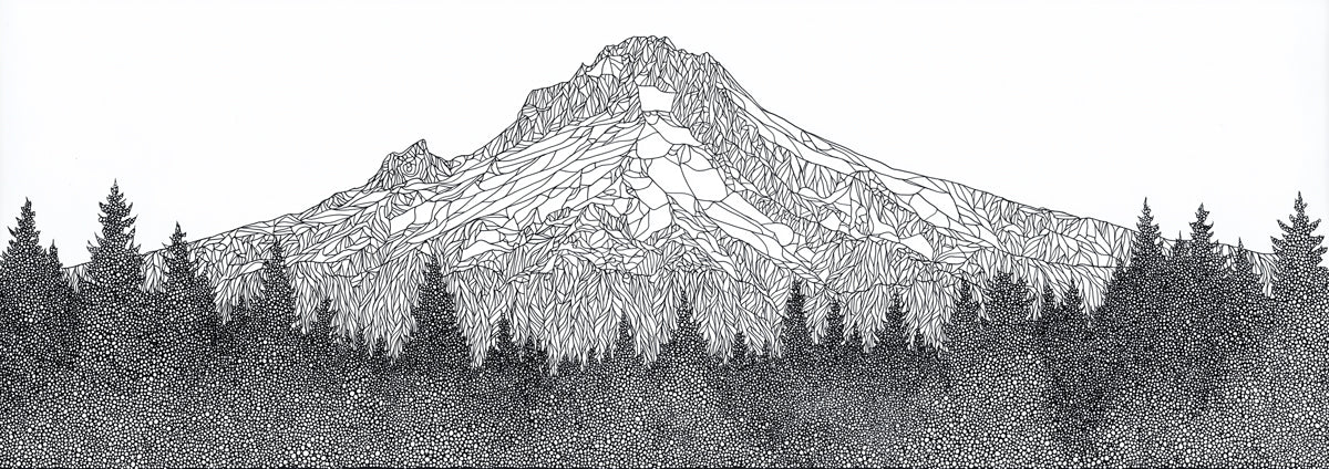 Stippled Mountain Peak Mural Wallpaper — Hand-Drawn Ink Sketch Mural Wallpaper - room preview 04