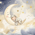 Sleeping Baby on Crescent Moon Mural Wallpaper — Whimsical Night Sky Mural Wallpaper - room preview 04