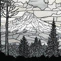 Stained Glass Mountain Forest Mural — Black and White Landscape Mural Wallpaper - room preview 04