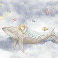 Sleeping Girl on Whale Mural Wallpaper — Whimsical Night Sky Art Mural Wallpaper - room preview 04