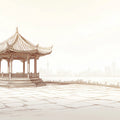 Traditional Chinese Pavilion Sketch Mural Wallpaper — Sepia Skyline Mural Wallpaper - room preview 04