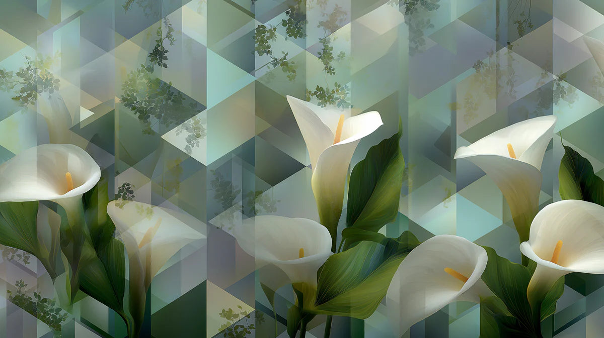 Calla Lily Geometric Mural Wallpaper — Modern Floral Art Mural Wallpaper - room preview 04