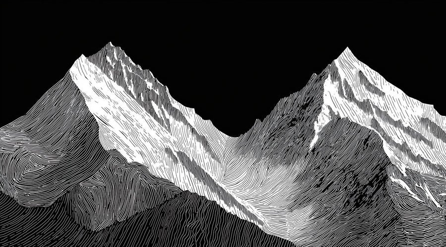Mountain Wallpaper Mural – Alpine Wall Mural – Minimalist Mountain Peaks — Modern Ink Sketch printable artwork
