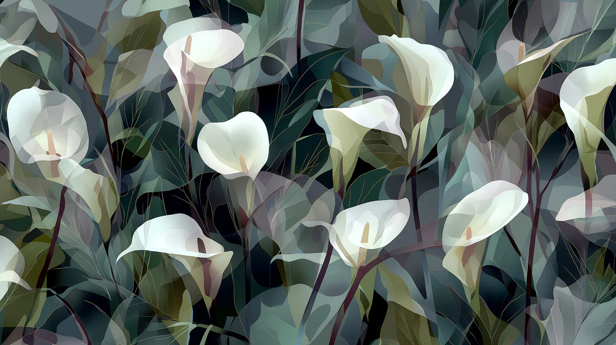 Calla Lily Botanical Mural Wallpaper — Moody Floral Wall Art Mural Wallpaper - room preview 04