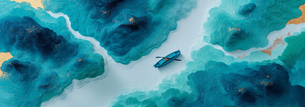 3D Topographic Ocean Mural Wallpaper — Paper Cut Style Nautical Art Mural Wallpaper - room preview 04