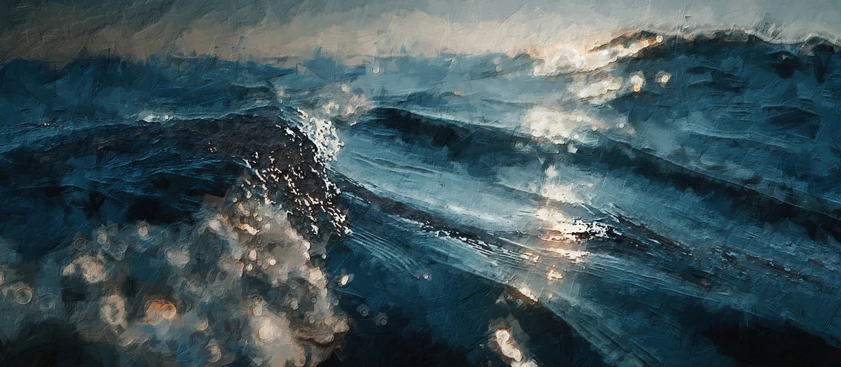 Turbulent Ocean Oil Painting Mural Wallpaper — Moody Sea Waves Mural Wallpaper - room preview 04