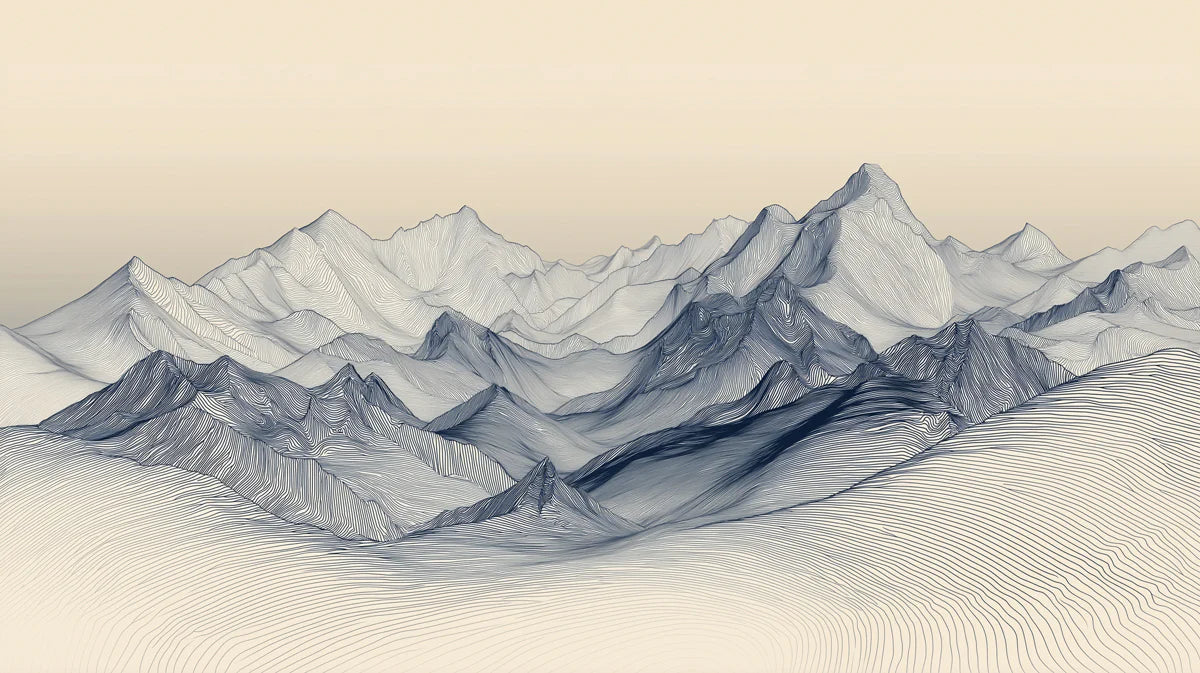 Minimalist Mountain Range Mural Wallpaper — Blue Line Art Landscape Mural Wallpaper - room preview 04