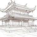 Traditional Chinese Pavilion Architectural Sketch Mural Wallpaper - room preview 04