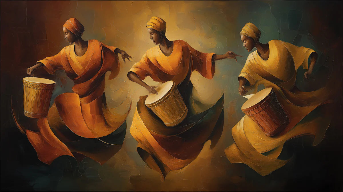 African Drumming Dancers Mural Wallpaper — Impressionistic Oil Art Mural Wallpaper - room preview 04