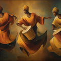 African Drumming Dancers Mural Wallpaper — Impressionistic Oil Art Mural Wallpaper - room preview 04