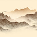 Vintage Mountain Engraving Mural Wallpaper — Sepia Line Art Mural Wallpaper - room preview 04