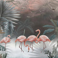 Pink Flamingo Jungle Mural Wallpaper — Moody Tropical Botanical Mural Wallpaper - room preview 04