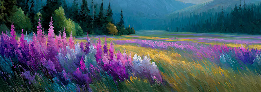 Lila Wildblumenwiese Wandbild Tapete – Impressionistische Landschaft Wandbild Tapete printable artwork