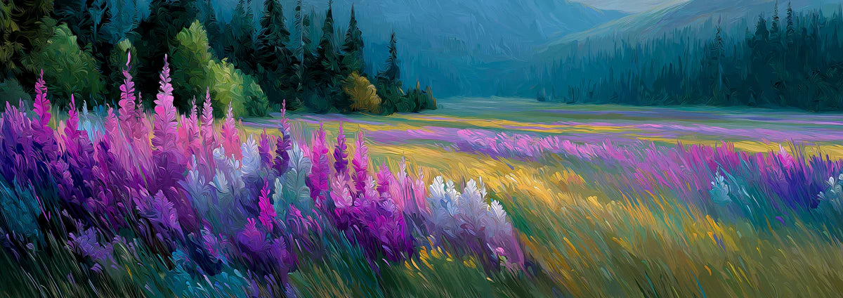 Purple Wildflower Meadow Mural Wallpaper — Impressionistic Landscape Mural Wallpaper - room preview 04