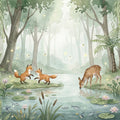Watercolor Forest Friends Mural Wallpaper — Soft Woodland Scene Mural Wallpaper - room preview 04