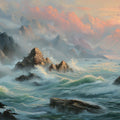 Mist-Covered Mountain Coast Mural Wallpaper — Painterly Oil Scene Mural Wallpaper - room preview 04
