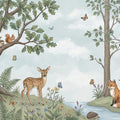 Watercolor Woodland Animals Mural Wallpaper — Artistic Forest Scene Mural Wallpaper - room preview 04