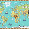 Educational World Map Mural Wallpaper with Cute Animals Mural Wallpaper - room preview 04