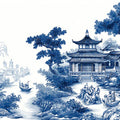 Chinoiserie Landscape Mural Wallpaper in Cobalt and White Mural Wallpaper - room preview 04