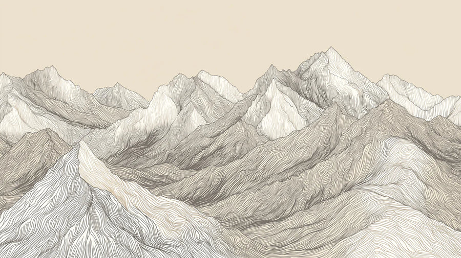 Mountain Wallpaper Mural – Alpine Wall Mural – Minimalist Mountain Range in Warm Beige printable artwork