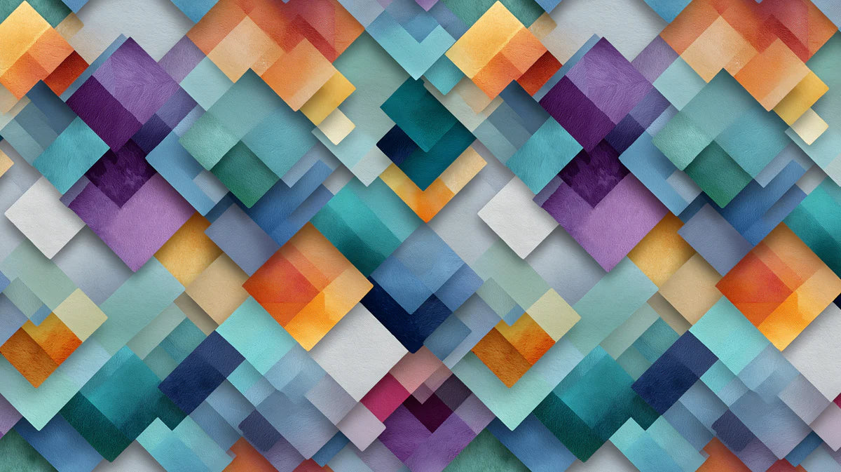 Geometric Diamond Overlap Mural Wallpaper in Multicolor Art Mural Wallpaper - room preview 04