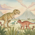 Prehistoric Dinosaur Landscape Mural Wallpaper in Soft Watercolor Mural Wallpaper - room preview 04