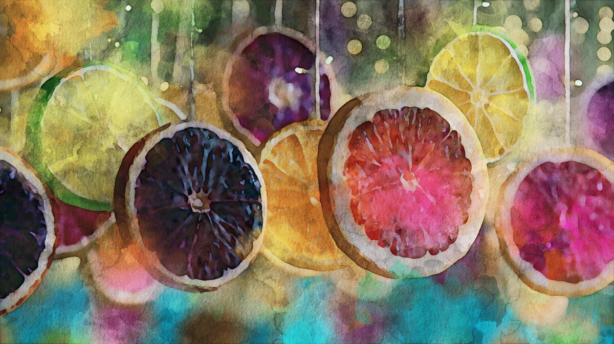 Watercolor Citrus Slices Mural Wallpaper — Vibrant Fruit Art Mural Wallpaper - room preview 04