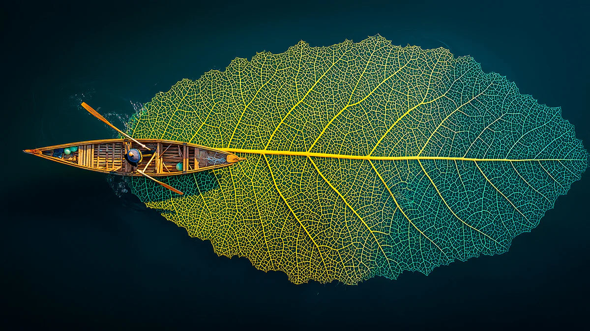Floating Leaf Boat Aerial Mural Wallpaper — Surreal Nature Art Mural Wallpaper - room preview 04