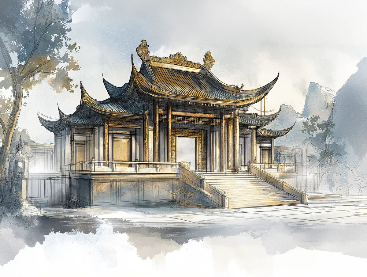 Traditional Chinese Palace Mural Wallpaper — Ink and Watercolor Art Mural Wallpaper - room preview 04