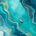 Teal Fluid Ocean Aerial Mural Wallpaper with Gold Accents Mural Wallpaper - room preview 04