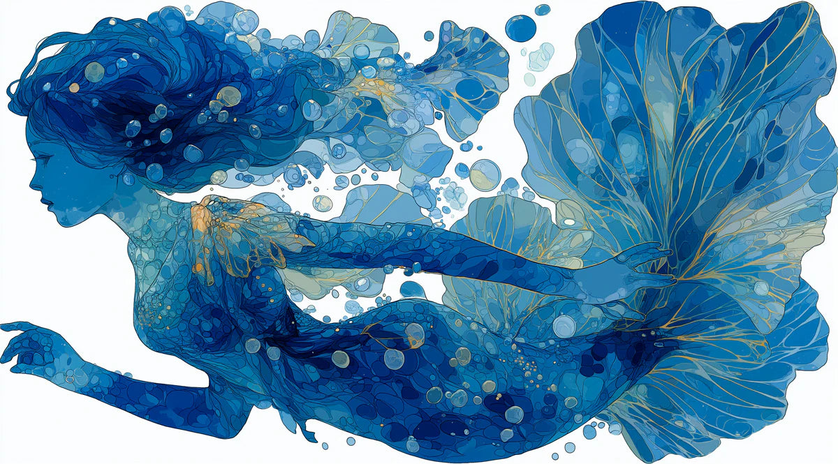 Ethereal Mermaid Underwater Mural Wallpaper — Art Nouveau Style Mural Wallpaper - room preview 04