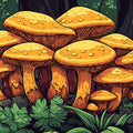 Vibrant Orange Mushrooms in Dark Forest Mural Wallpaper Fantasy Nature Vector Art Mural Wallpaper - room preview 04