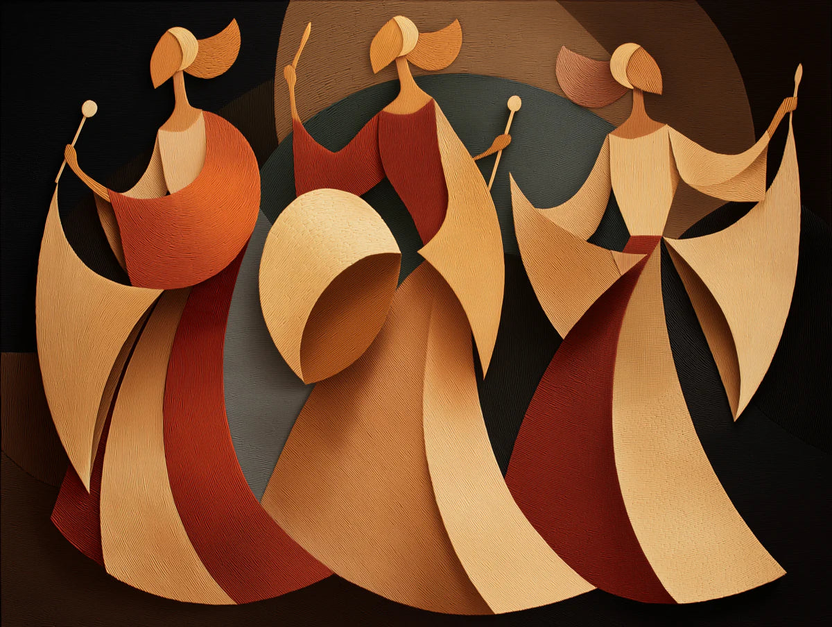 Abstract Paper Cut Dancer Mural Wallpaper in Warm Earth Tones Mural Wallpaper - room preview 04