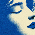 Stippled Woman Portrait Mural Wallpaper — Cobalt and Cream Pop Art Mural Wallpaper - room preview 04