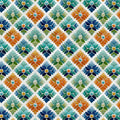Geometric Floral Tile Mural Wallpaper —Vibrant Retro Mosaic Mural Wallpaper - room preview 04
