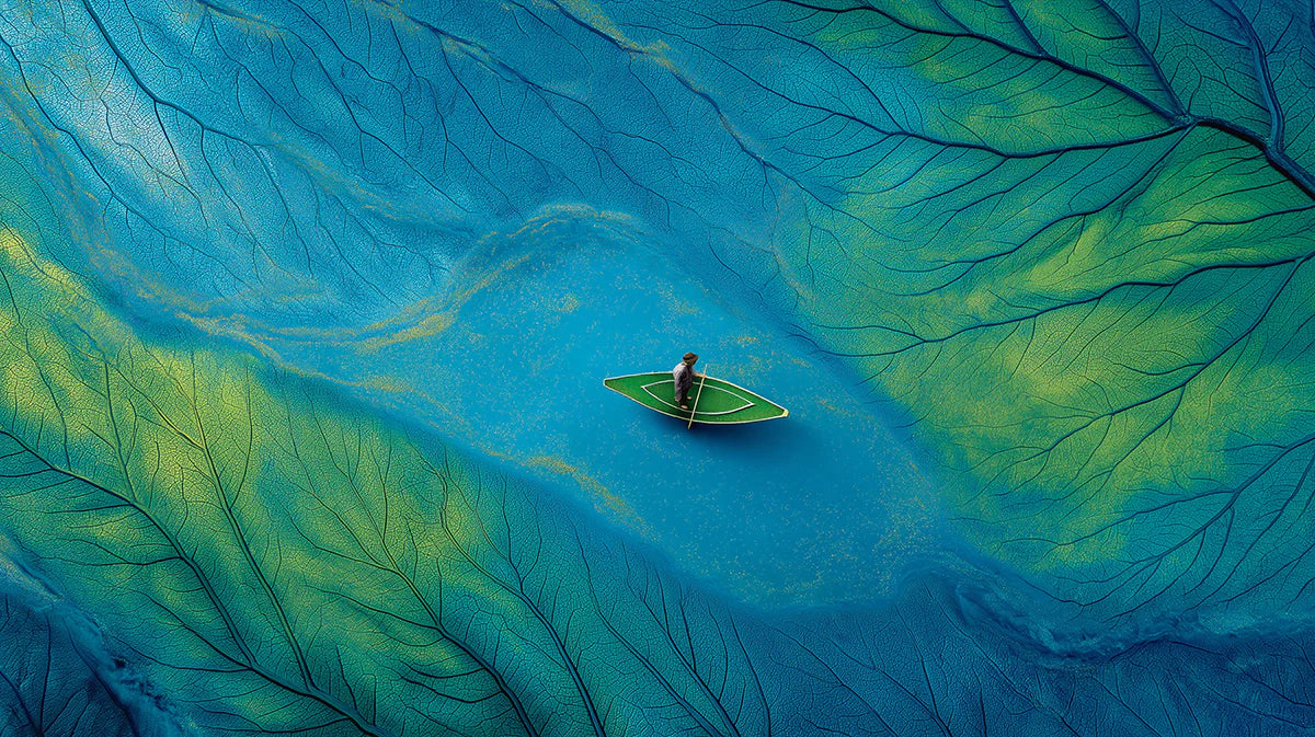 Aerial Leaf Vein and Boat Mural Wallpaper — Abstract Artistic Mural Wallpaper - room preview 04