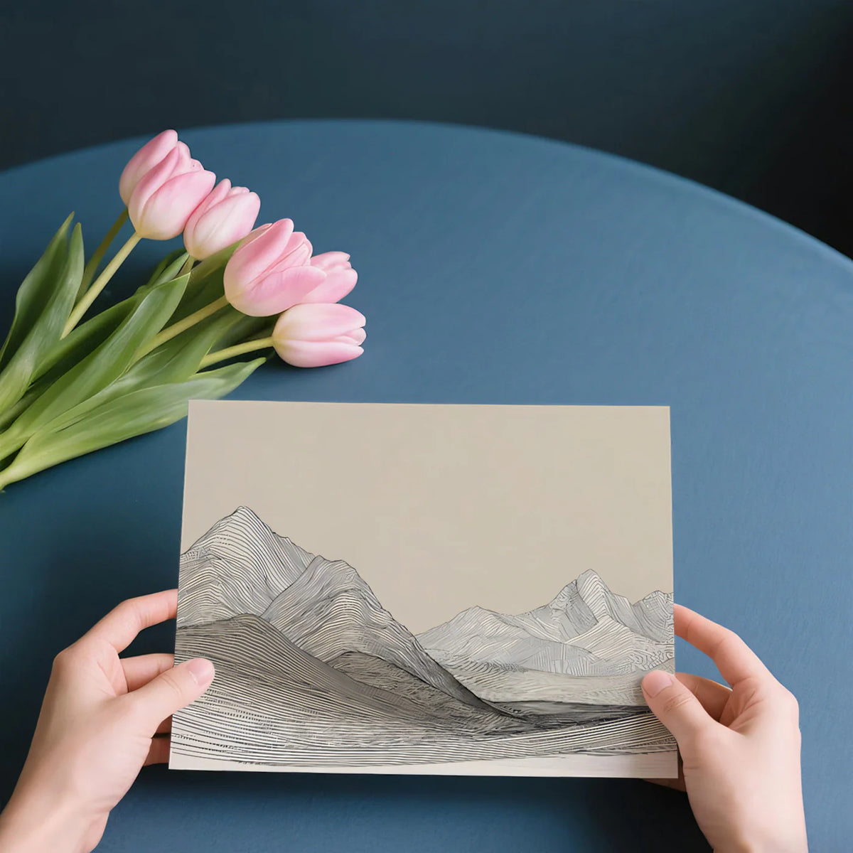 Minimalist Contour Mountain Mural Wallpaper — Organic Line Art Mural Wallpaper - room preview 04
