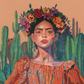 Desert Muse Floral Portrait Mural Wallpaper — Boho Artistic Style Mural Wallpaper - room preview 04