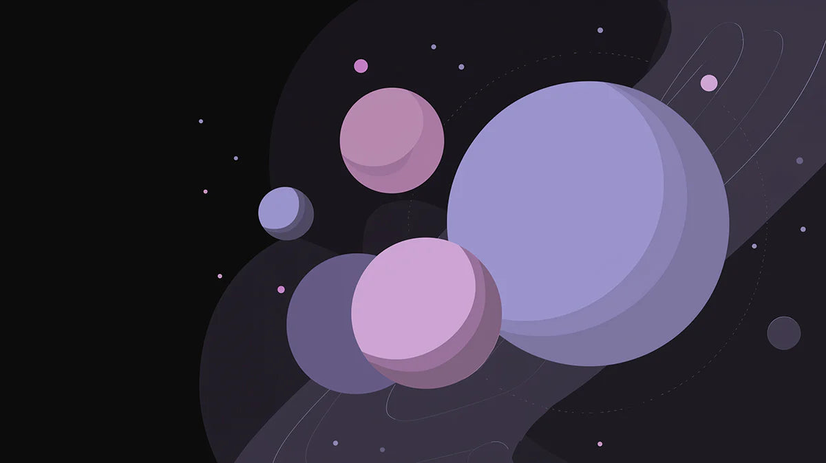 Cosmic Orbit Mural Wallpaper — Modern Lavender and Charcoal Space Mural Wallpaper - room preview 04