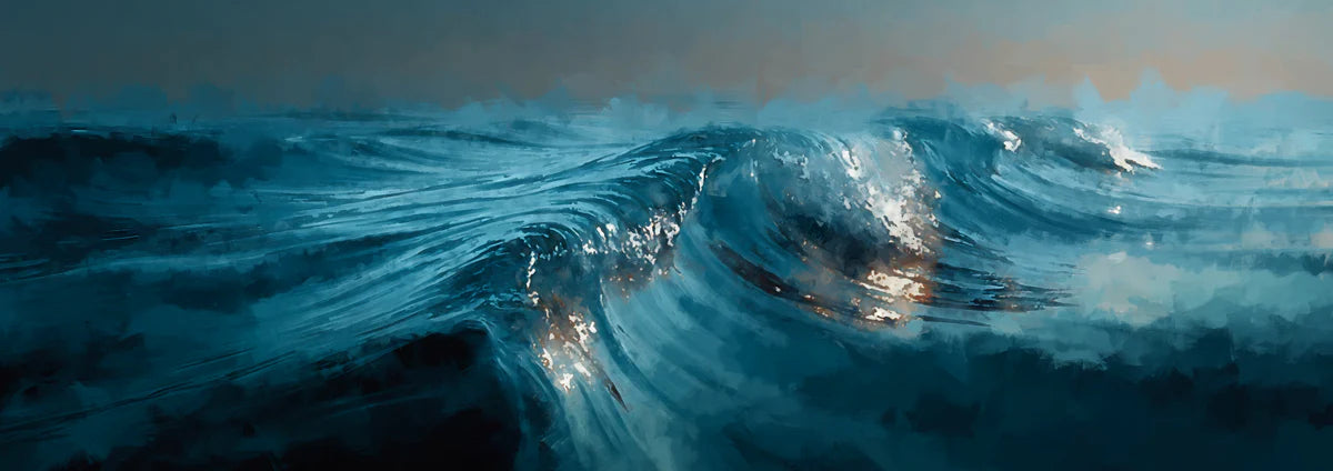 Crashing Ocean Wave Mural Wallpaper — Impressionistic Marine Art Mural Wallpaper - room preview 04