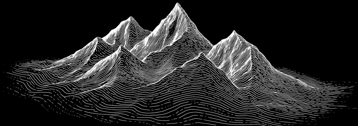 Topographic Mountain Line Art Mural Wallpaper — Monochrome Graphic Mural Wallpaper - room preview 04
